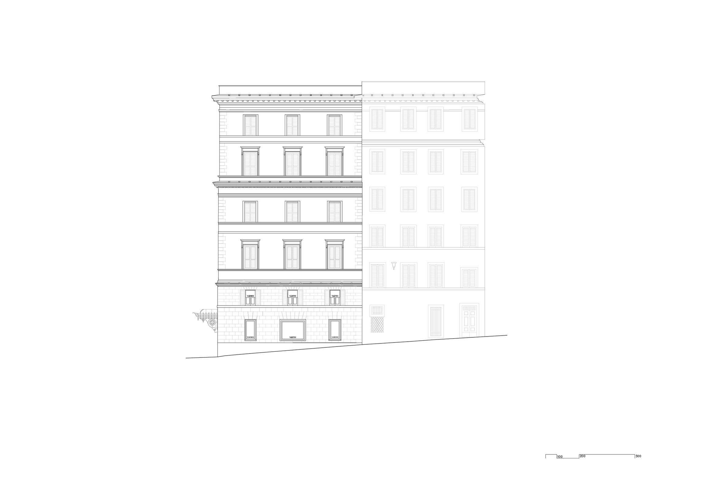 Valentino Flagship Store in Rome, Piazza di Spagna, East elevation.